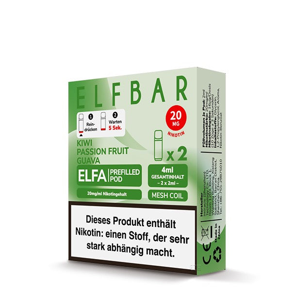 Elfbar Elfa Pods Kiwi Passionfruit Guava 20mg – Tropischer Fruchtmix Verpackung
