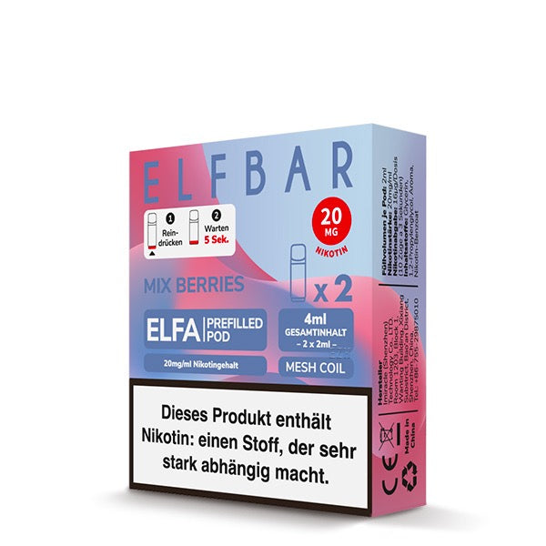 Elfa Pod Mix Berries 20mg – 2er-Pack von Elfbar, fruchtige Beerenmischung Verpackung