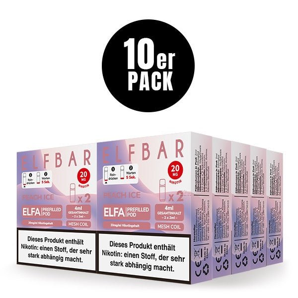 Elfbar ELFA Pods Peach Ice 20mg 10x Sparpaket, zehn 2er Packungen, Peach Ice Pods für Elfa System, Smokeyz24.de