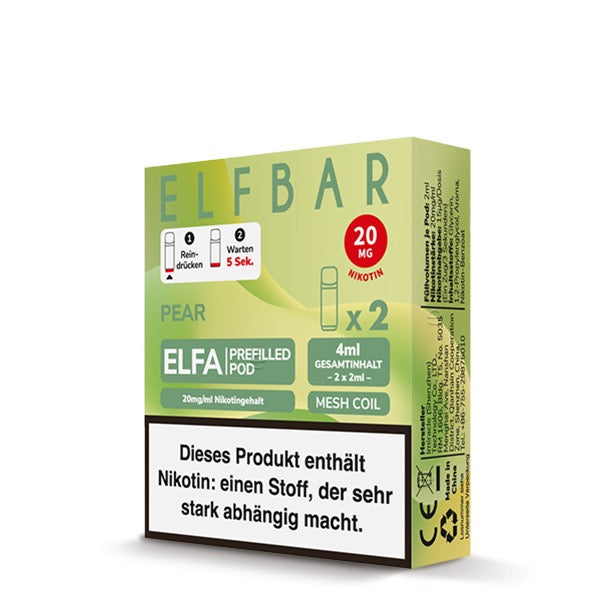 Elfa Pod Pear 20mg – 2er-Pack von Elfbar, süßer Birnengeschmack Verpackung