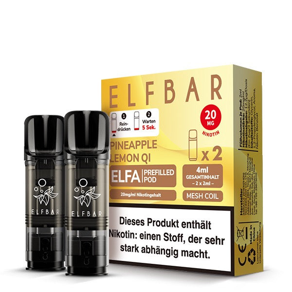Elfa Pod Pineapple Lemon Qi 20mg – 2er-Pack von Elfbar, fruchtige Ananas-Zitrone-Kombination