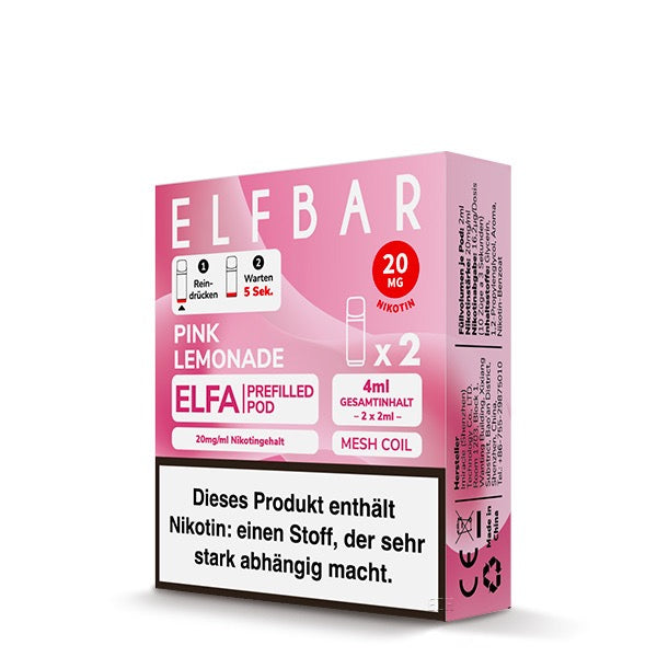 Elfa Pod Pink Lemonade 20mg – 2er-Pack von Elfbar, erfrischende Zitronenlimonade mit fruchtigen Beeren Verpackung