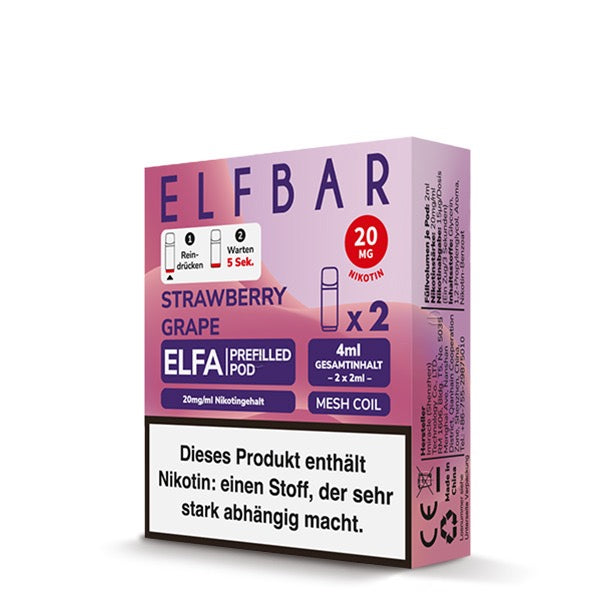 Elfa Pod Strawberry Grape 20mg – 2er-Pack von Elfbar, süße Erdbeeren & saftige Trauben Verpackung
