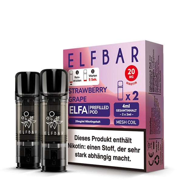 Elfa Pod Strawberry Grape 20mg – 2er-Pack von Elfbar, süße Erdbeeren & saftige Trauben