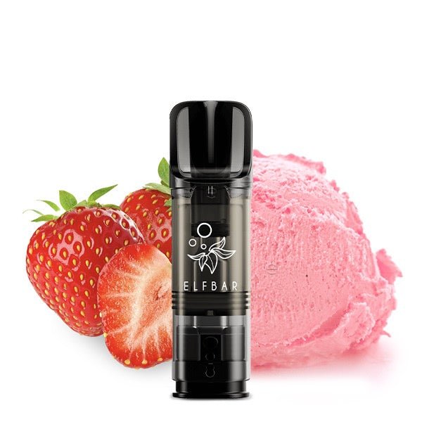 Elfbar ELFA Pod Strawberry Ice Cream 20mg vor Erdbeer-Eiscreme-Hintergrund, cremige Nikotinsalz Pods, Smokeyz24.de