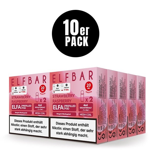 Elfbar ELFA Pods Strawberry Raspberry 20mg 10x Sparpaket, zehn 2er Packungen, Erdbeere Himbeere Pods für Elfa System, Smokeyz24.de