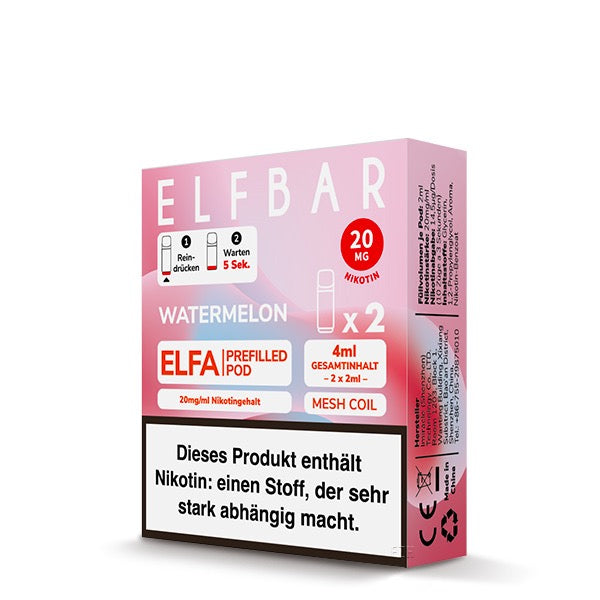 Elfa Pod Watermelon 20mg – 2er-Pack von Elfbar mit saftigem Wassermelonen-Geschmack Verpackung