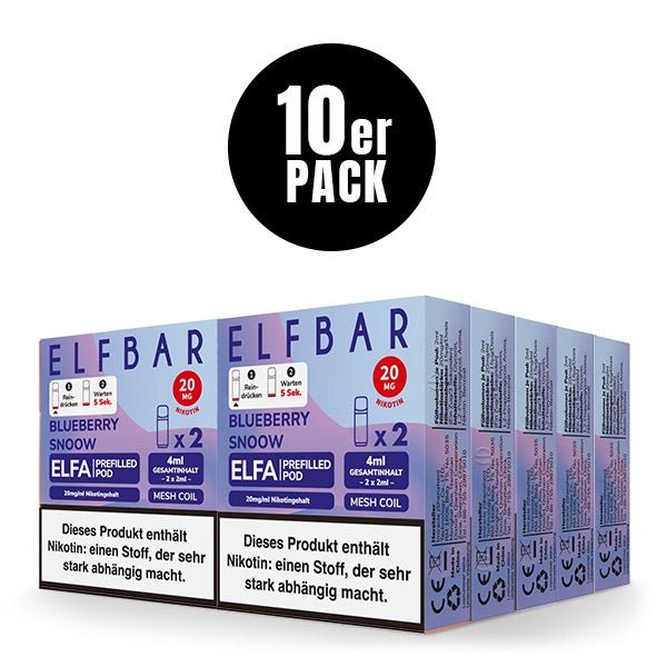 Elfbar ELFA Pods Blueberry Snow 20mg 10x Sparpaket, zehn 2er Packungen, Blueberry Snow Pods für Elfa System, Smokeyz24.de