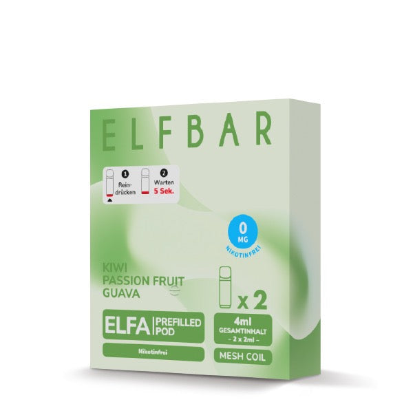 Elfa Pod Kiwi Passionfruit Guava 0mg – 2er Pack, kompatibel mit Elfa, Elfa Turbo & Lost Mary Tappo