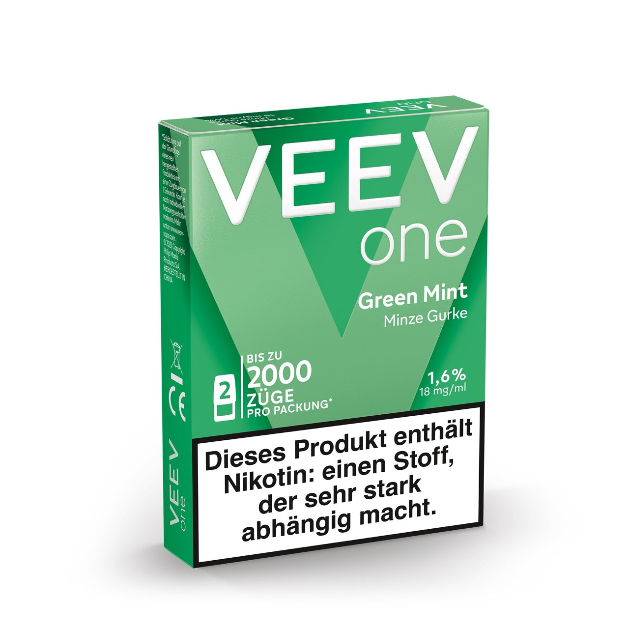 VEEV ONE Pods Green Mint – Verpackung einzeln fotografiert, 18mg Nikotin, kompatibel mit VEEV ONE Geräten