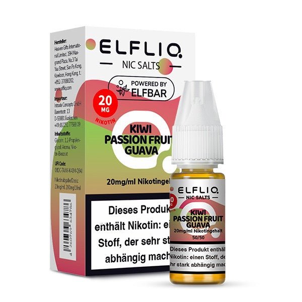 Elfliq Kiwi Passion Fruit Guava 20mg – Nikotinsalz Liquid Flasche mit Verpackung