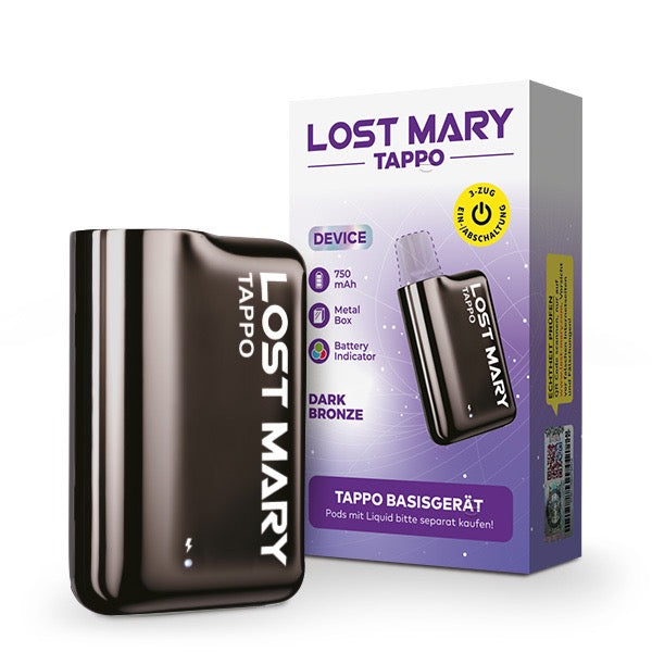 Lost Mary Tappo Akku Dark Bronze Gerät und Verpackung