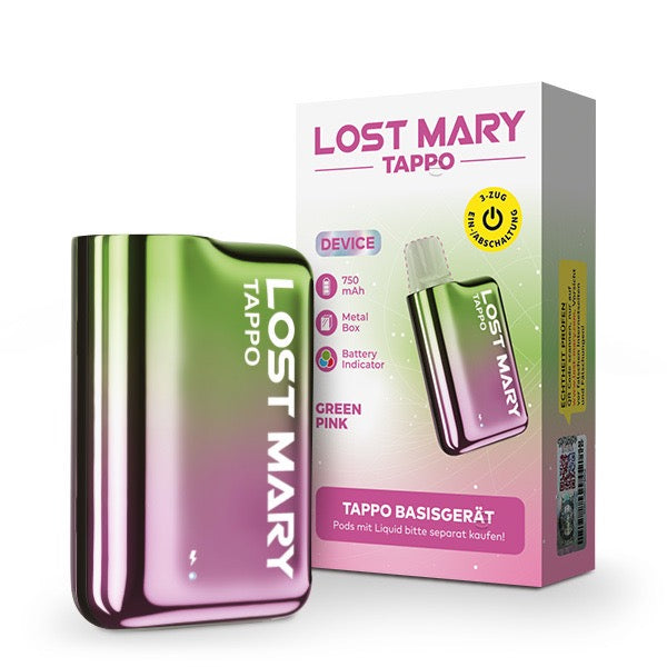 Lost Mary Tappo Akku Grün Pink Gerät und Verpackung