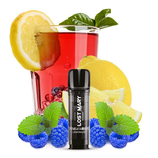 Lost Mary Tappo Pod Blue Razz Lemonade Geschmäcker im Hintergrund