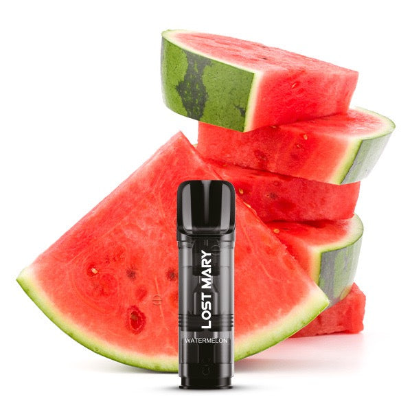 Lost Mary Tappo Pods Watermelon – süßer & erfrischender Wassermelonen-Geschmack Mit Melonen im Hintergrund