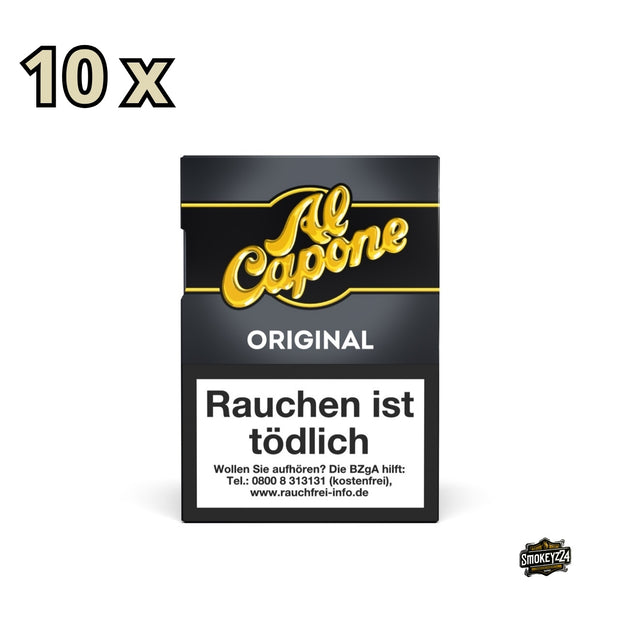 Al Capone Pockets Original Filter Zigarillos 10x18er – Schachtel von vorne mit klassischem Branding