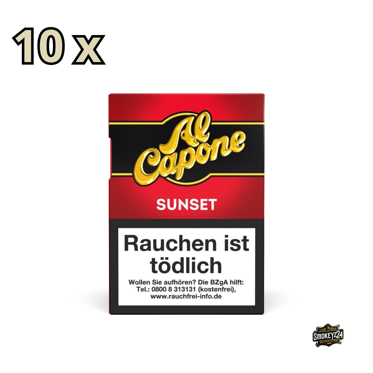 Al Capone Pockets Sunset Filter 10x18er – Vorderseite der aromatischen Vorratspackung mit fruchtigem Geschmack