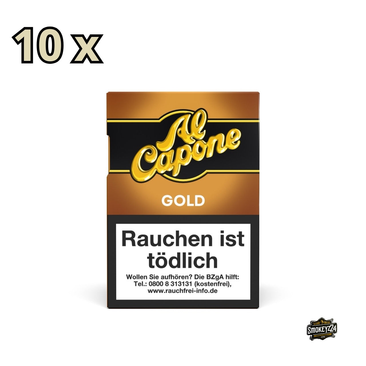 Al Capone Pockets Gold Filter Zigarillos 10x18er – Vorderseite der Packung im klassischen Al-Capone-Design