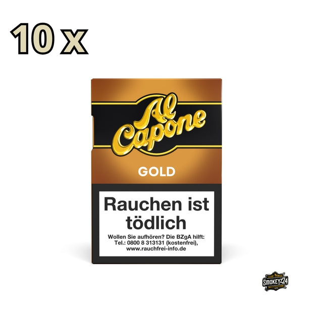 Al Capone Pockets Gold Filter Zigarillos 10x18er – Vorderseite der Packung im klassischen Al-Capone-Design