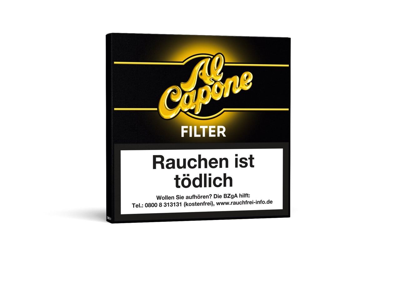 Al Capone Original Filter Cigarillos 10er – Seitenansicht der Schachtel mit Hinweis auf Filter und kompaktes Format