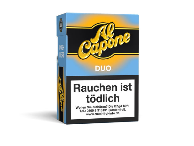 Al Capone Pockets Duo Filter 18er – Seitenansicht mit gedipptem Filter und Hinweis auf süß-salziges Dipping