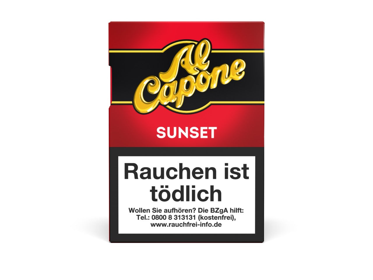 Al Capone Pockets Sunset Filter 18er – Vorderansicht der aromatischen Zigarillos im klassischen Pocket-Design