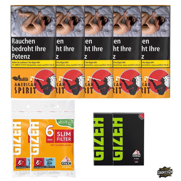 American Spirit Master Blend Gold 5x Pouch Bundle mit GIZEH Blättchen und Slim Filtern