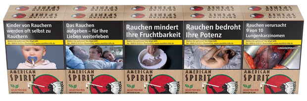 American Spirit Red Zigaretten Stange frontal – rote Verpackung, umweltfreundlich, intensiver Tabakgenuss.