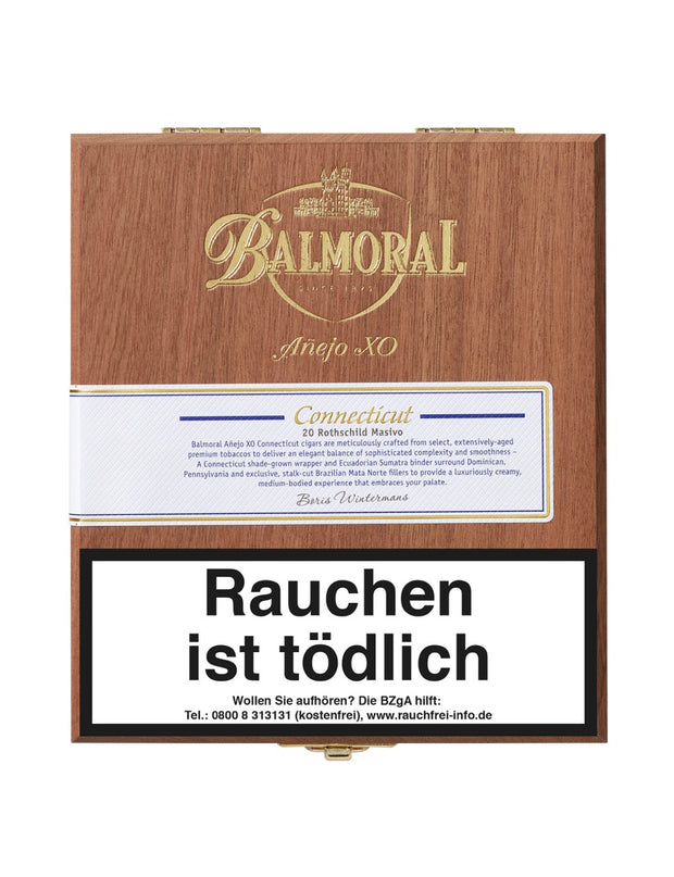 Geschlossene Balmoral Añejo XO Connecticut Rothschild Masivo Zigarren-Kiste, edles Massivholz-Design