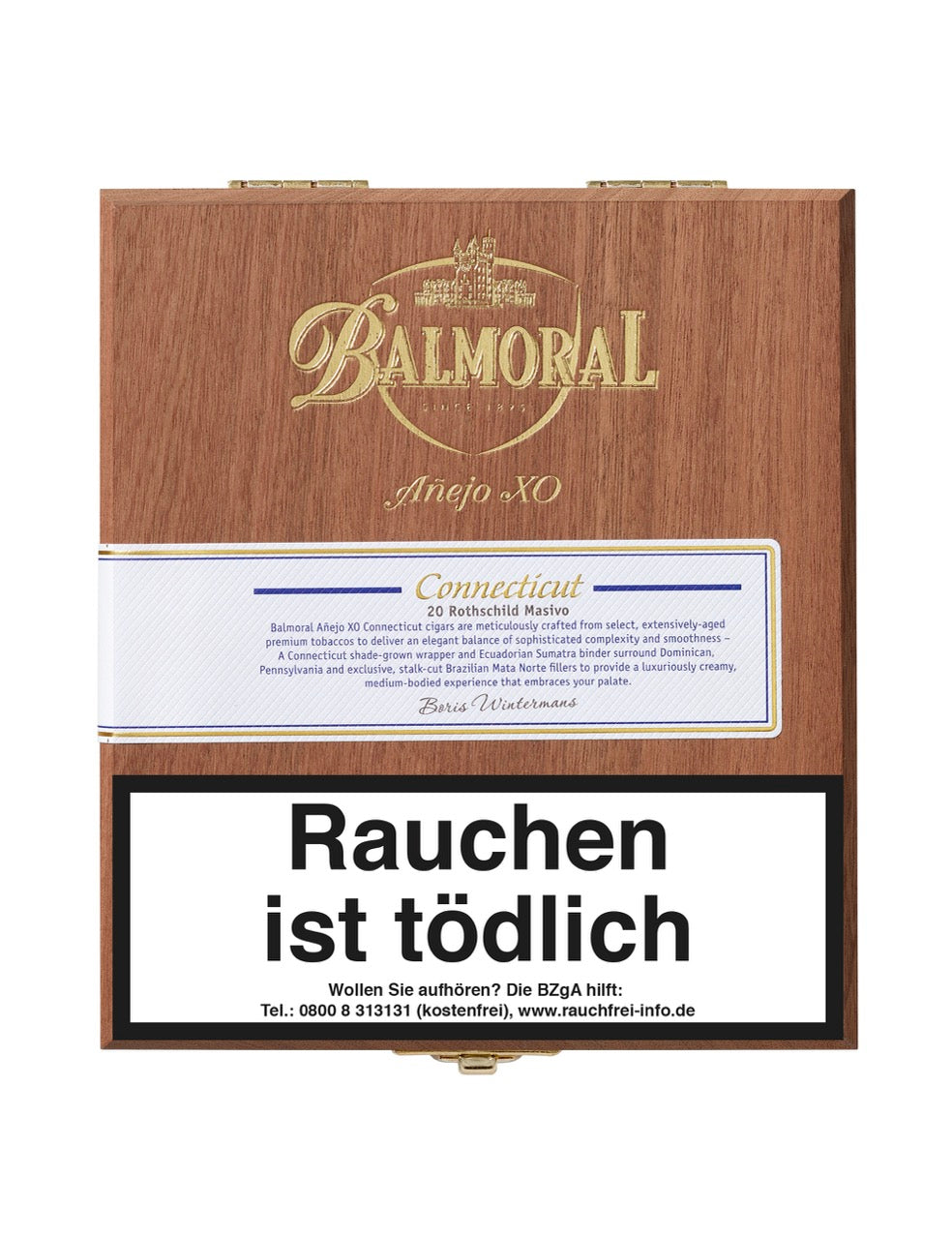 Geschlossene Balmoral Añejo XO Connecticut Rothschild Masivo Zigarren-Kiste, edles Massivholz-Design