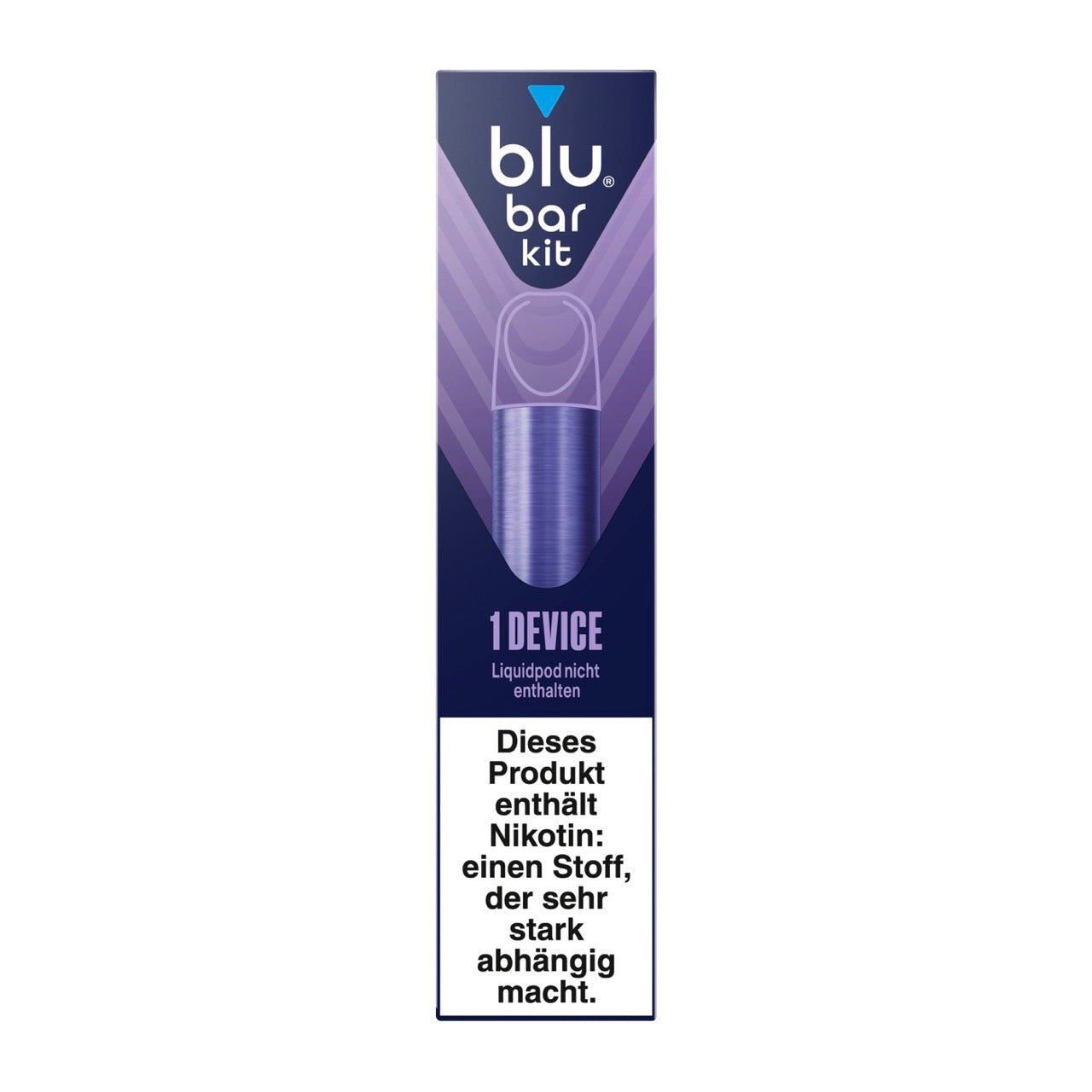 Verpackung des Blu Bar Kit Device in Blau mit dem E-Zigaretten-Gerät im Lieferumfang
