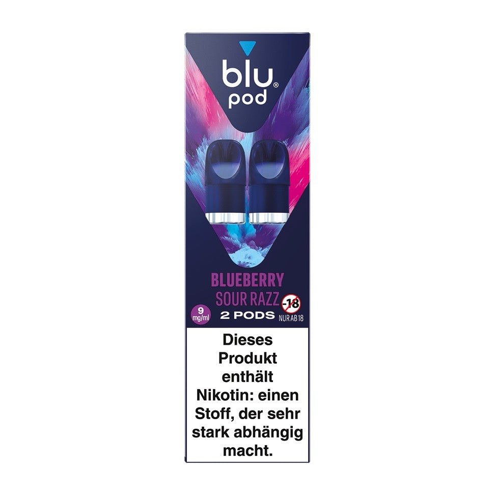 Blu Bar Kit Pod „Blueberry Sour Razz“ 9 mg – Packung mit 2 vorgefüllten 2-ml Pods für das blu bar Kit