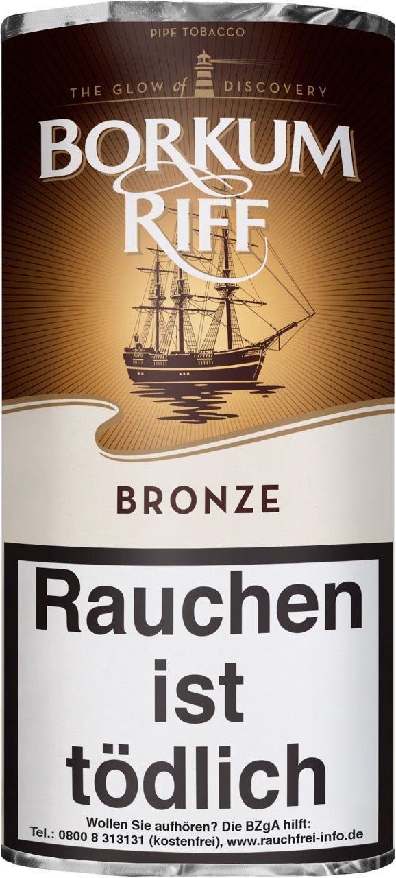 Borkum Riff Bronze Whiskey Pfeifentabak – 50g Pouch, aromatischer Tabak mit Whiskey-Note, Verpackung vorne abgebildet