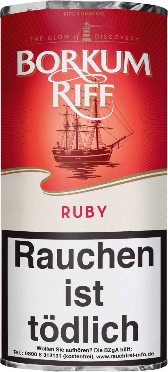 Borkum Riff Ruby Cherry Pfeifentabak – 50g Pouch, aromatische Tabakmischung mit Kirsch- und Vanillearoma, Verpackung abgebildet
