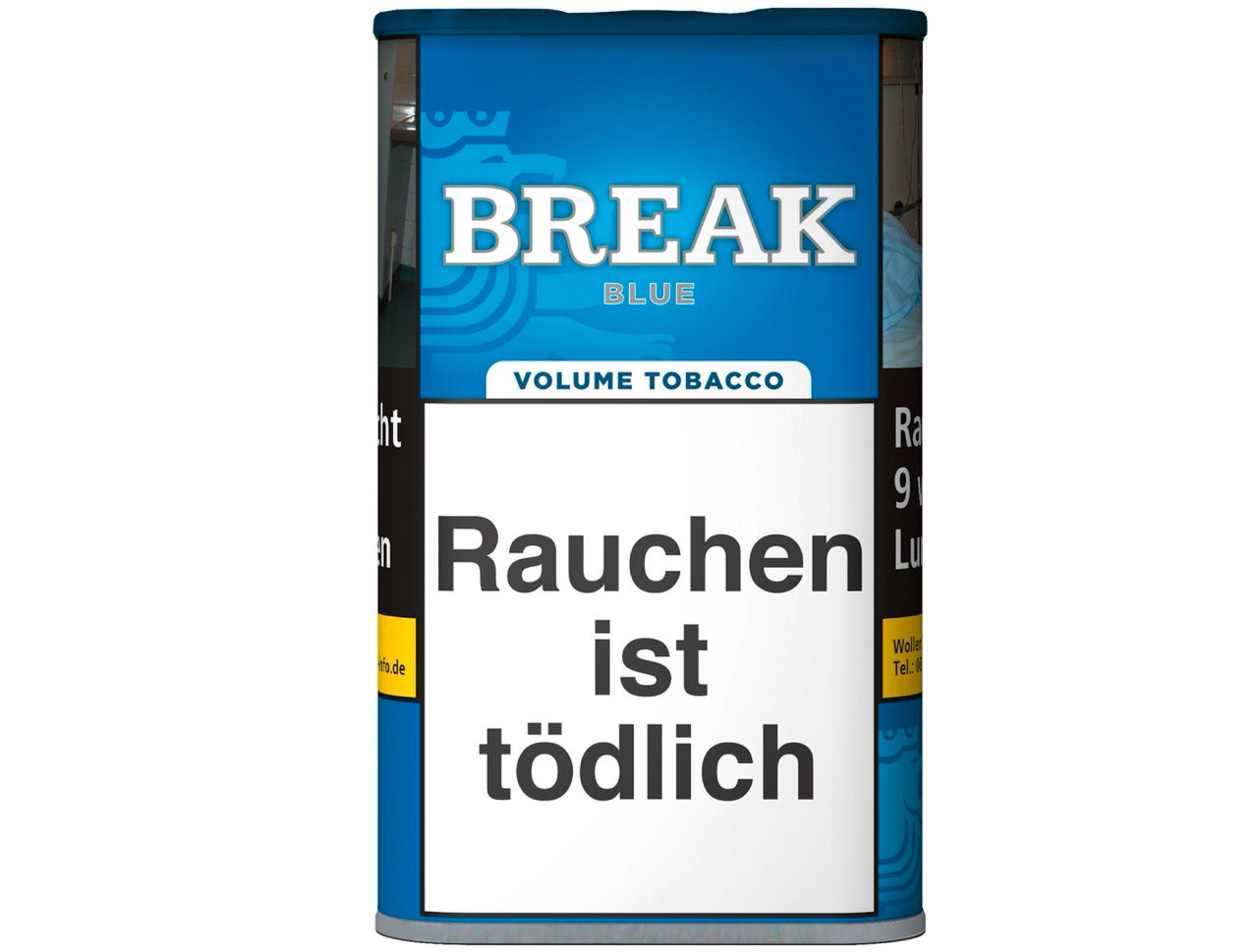Break Blue Stopftabak 85g Dose, Volumentabak blau, Verpackung frontal fotografiert