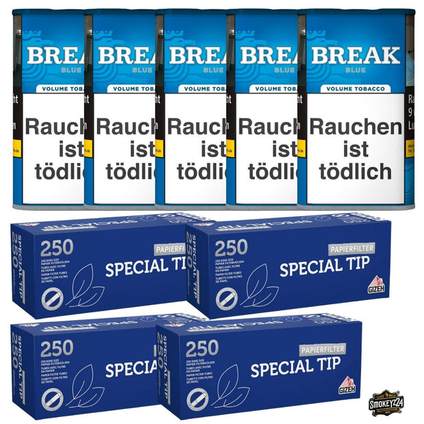 Break Blue 5x Dose Bundle mit Gizeh Special Tip Hülsen Blau