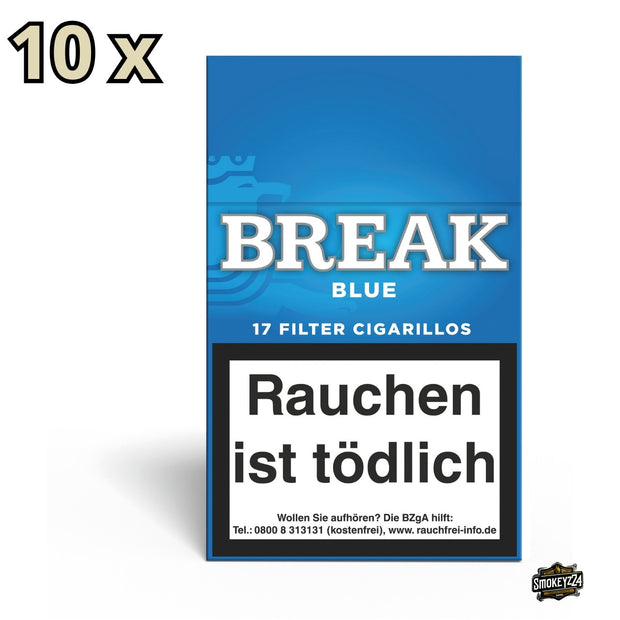 Break Blue Filter Cigarillos Stange mit 10 Schachteln à 17 Zigarillos, Verpackung frontal abgebildet