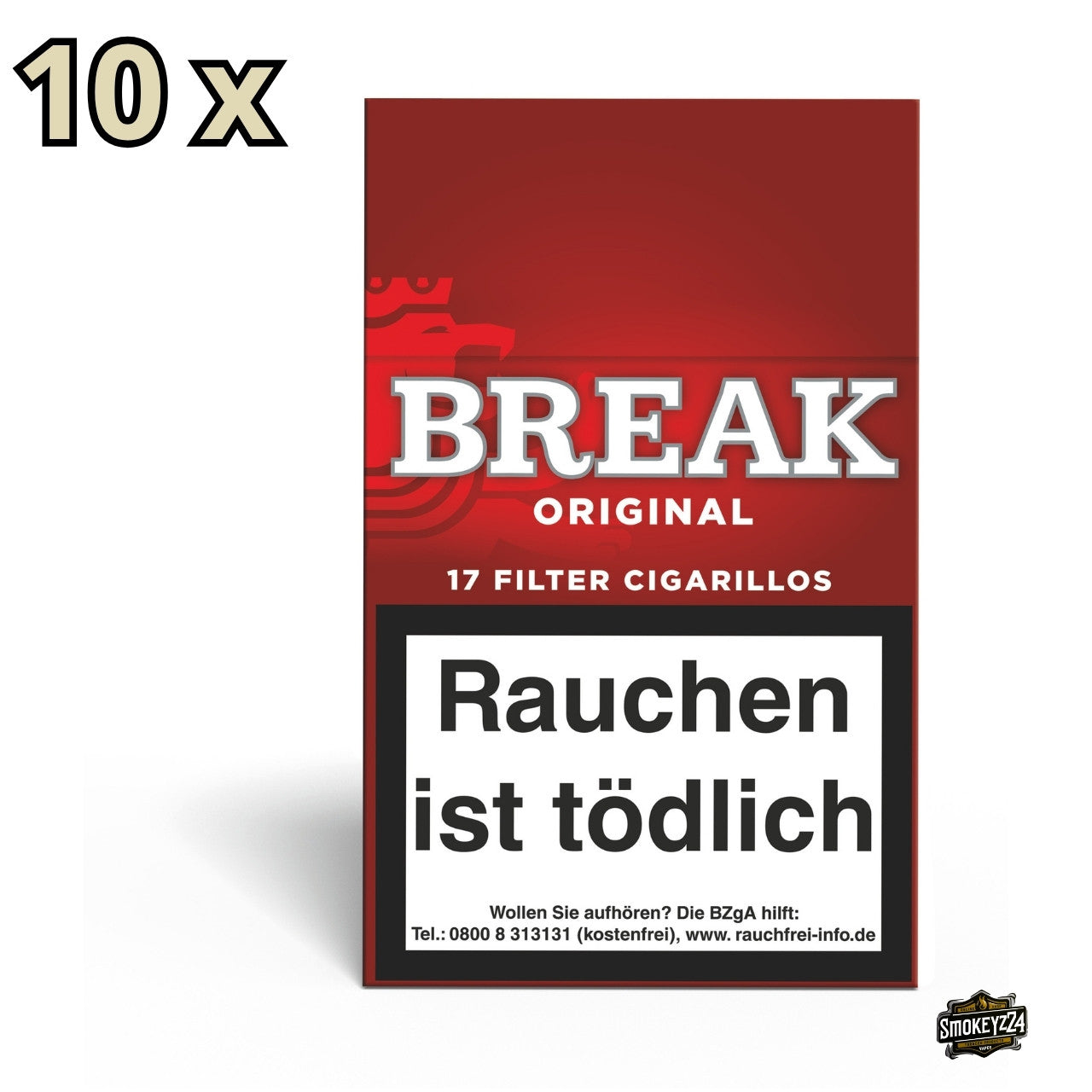 Break Original Red Filter Cigarillos Stange mit 10 Schachteln à 17 Zigarillos, Verpackung frontal abgebildet