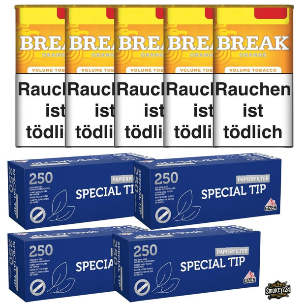 Break Orange 5x Dose Bundle mit Gizeh Special Tip Hülsen Blau
