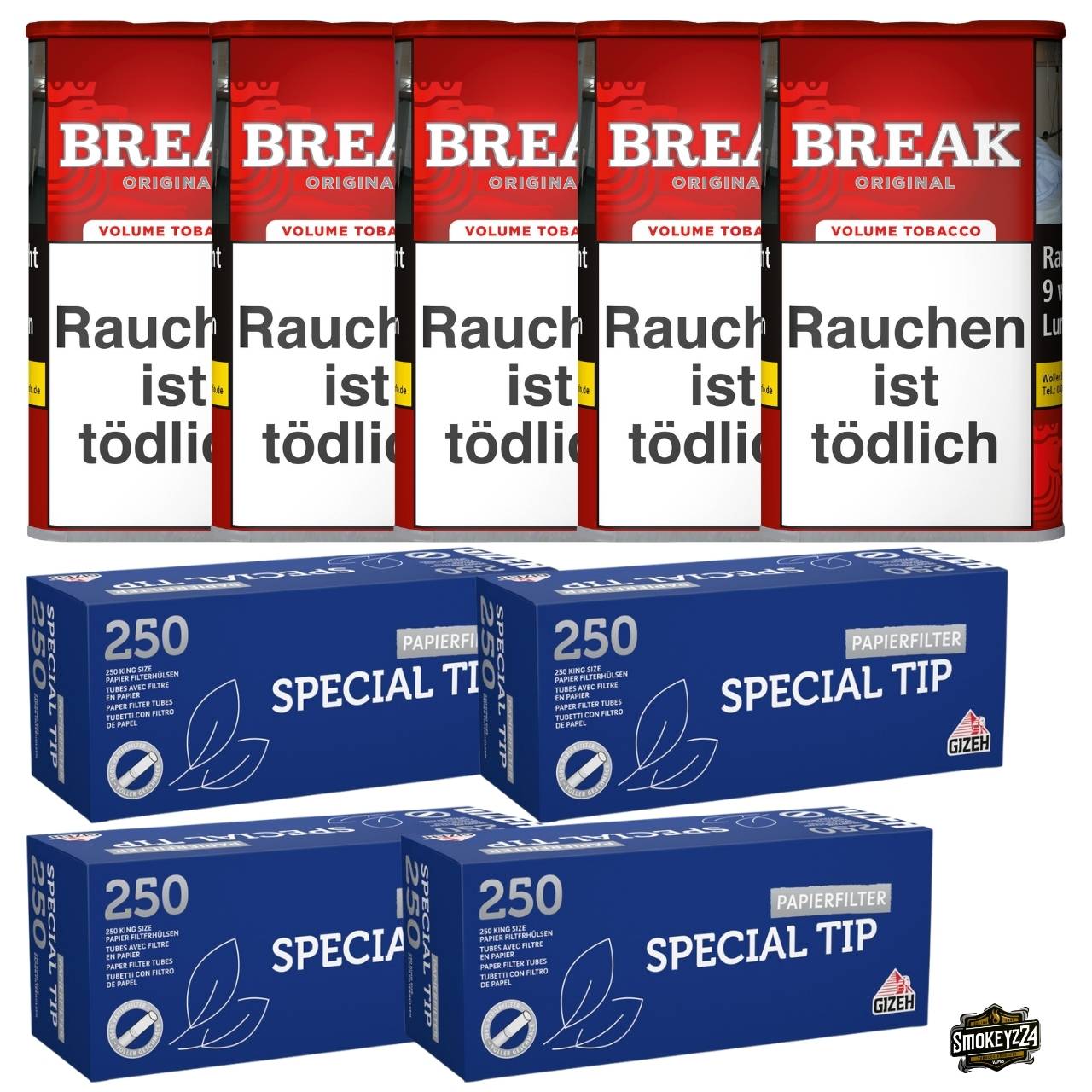 Break Original Red 5x Dose Bundle mit Gizeh Special Tip Hülsen Blau