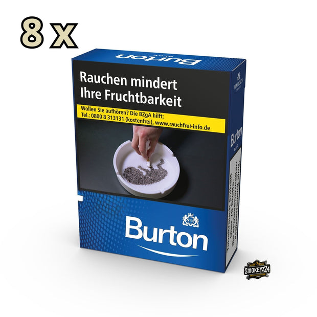 Burton Blue Zigaretten Stange – 8 Packungen à 29 milde King Size Filterzigaretten mit ausgewogener American Blend Tabakmischung
