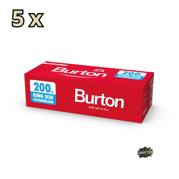 Burton King Size Filterhülsen 5 x 200 Stück – 5er Sparpaket hochwertiger Filterhülsen für Zigarettenstopfer