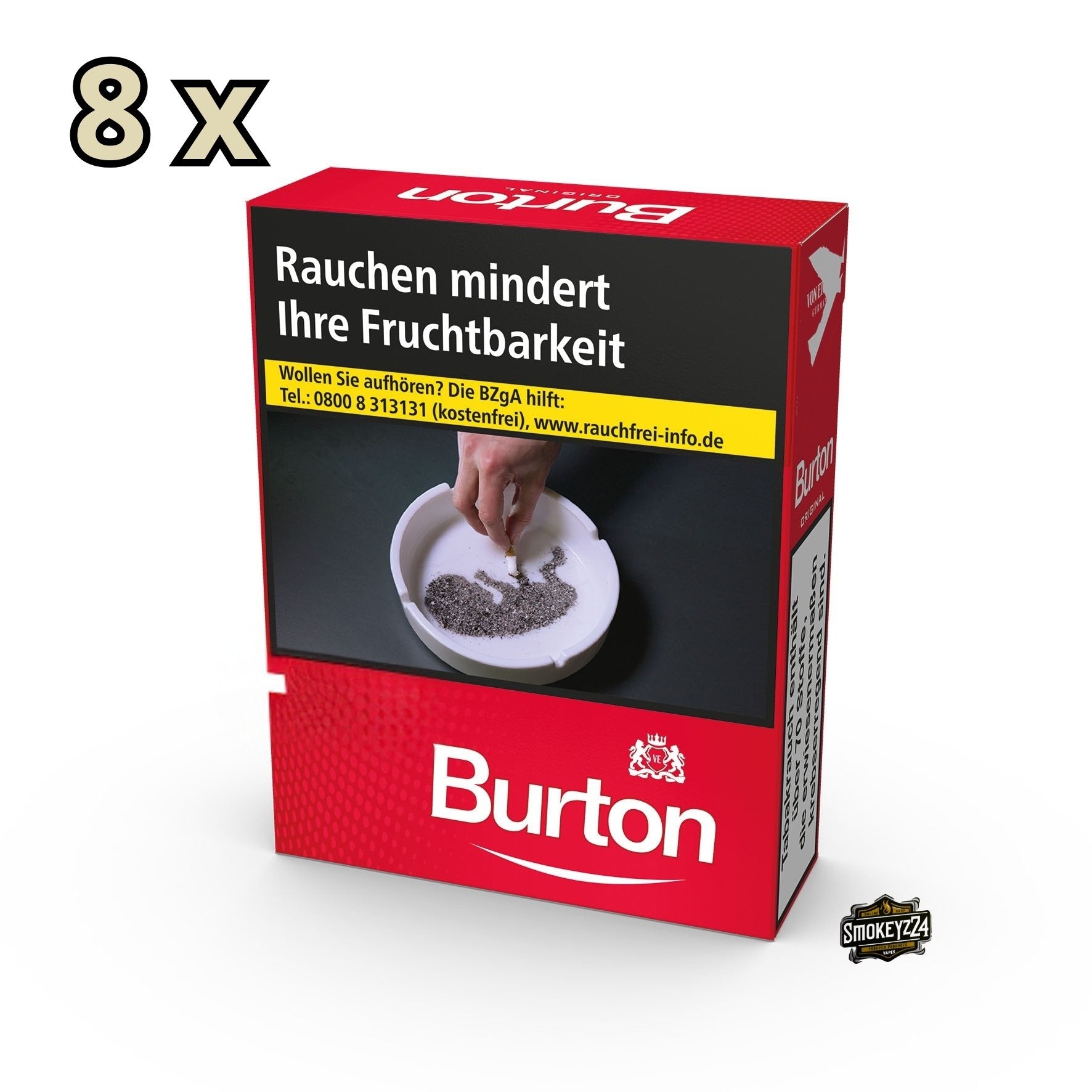 Burton Red Zigaretten Stange – 8 Packungen à 25 King Size Filterzigaretten mit starkem American Blend Tabak