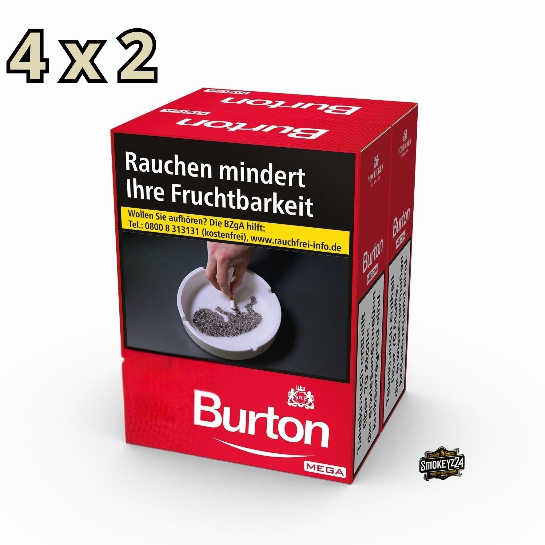 Burton Red Duo Pack Zigaretten – Stange mit 4 Duo Packs à 2×30 starken King Size Filterzigaretten im klassischen American Blend Stil