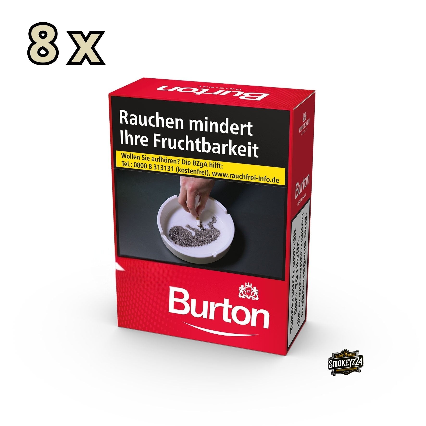 Burton Red Zigaretten – Stange mit 8 Packungen à 29 kräftigen King Size Filterzigaretten im American Blend Stil