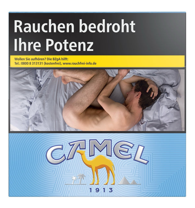 Camel Blue Zigaretten Schachtel – frontal, dezentes Camel Blue Branding