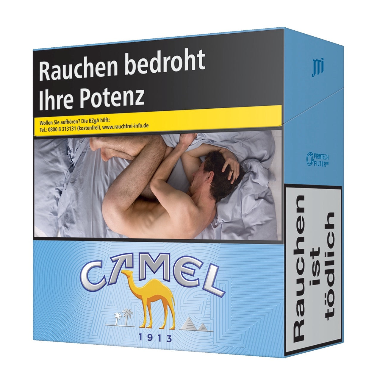 Camel Blue Zigaretten Schachtel – leicht seitlich, elegantes Camel Blue Design