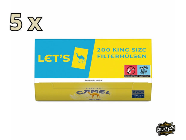 Camel King Size Hülsen 5x200 Stück – Sparpaket, Packung Filterhülsen zum Stopfen von Zigaretten, frontal fotografiert
