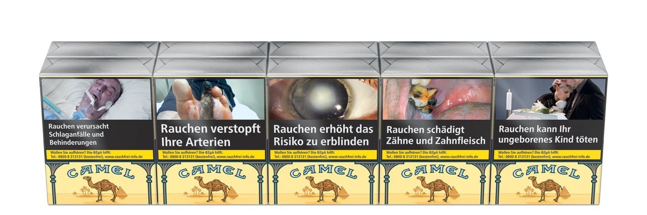 Camel Yellow ohne Filter Zigaretten Stange 10x20 – frontal fotografiert