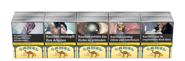 Camel Yellow ohne Filter Zigaretten Stange 10x20 – frontal fotografiert